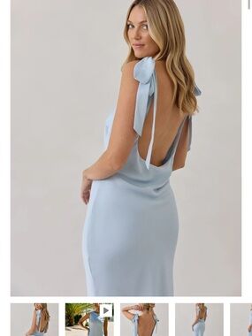 Park & Fifth Powder Blue Backless Tie-Shoulder Slip Dress